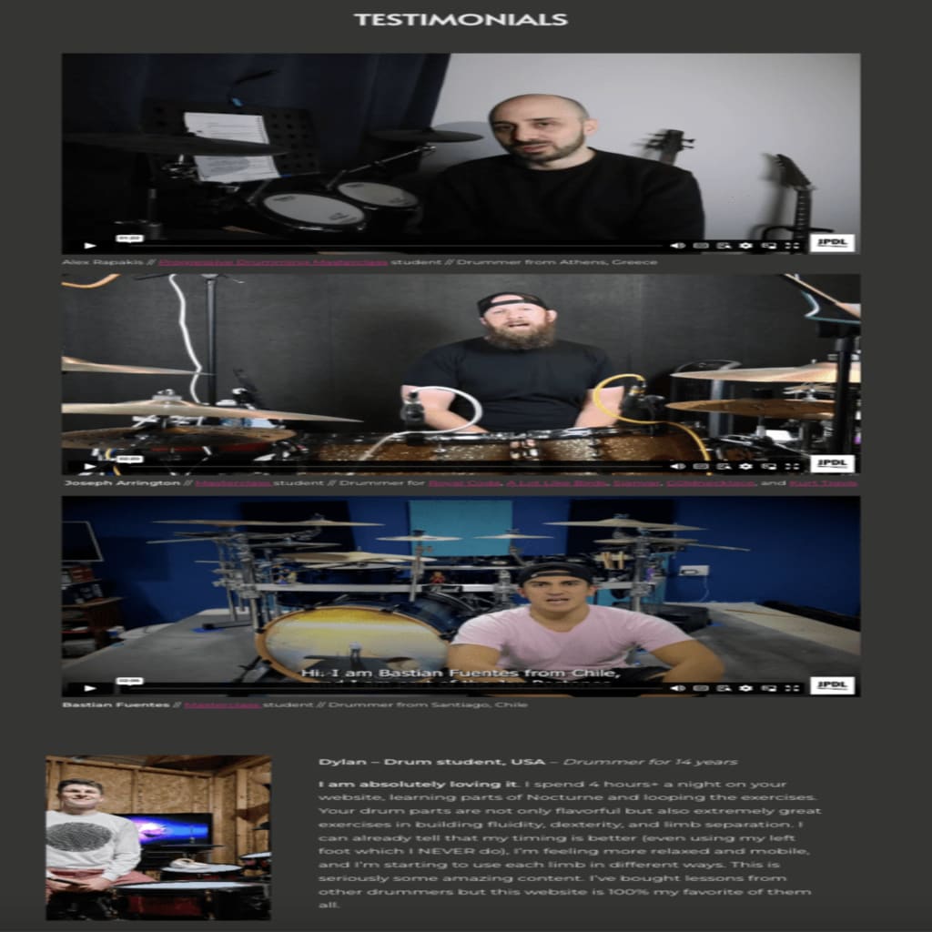 A website page of video and copy testimonials.